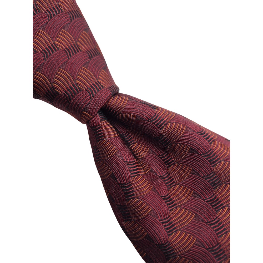 Altea Milano for Angelos Burgundy Orange Geometric Silk Tie Made in Italy NWT